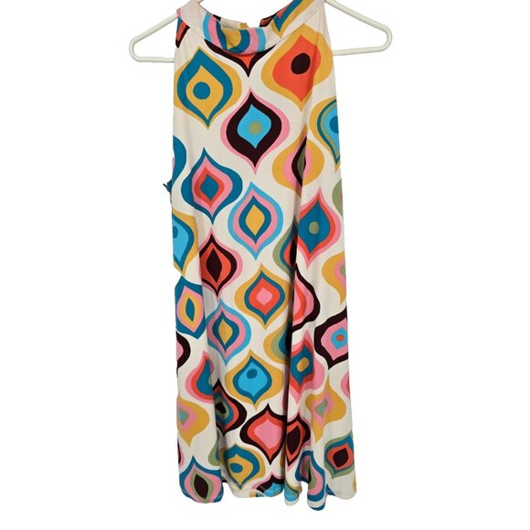 Shena B Size Large Dress A Line Retro 70's Mod High Neck Artsy Geometric - Picture 1 of 4